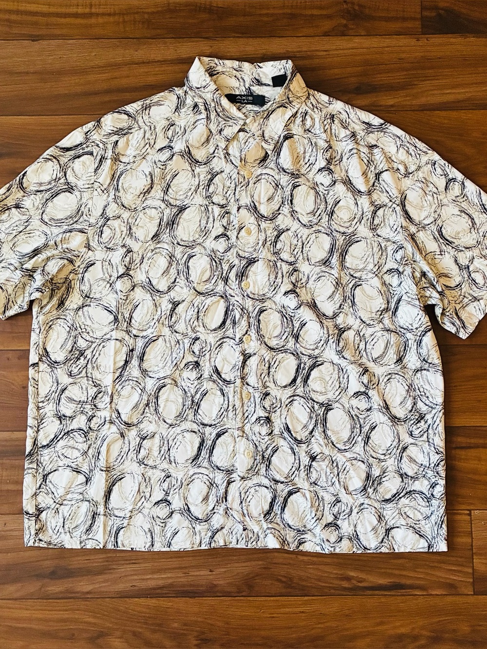 AXIS LA Silk Mens XL Short Sleeve Sketch Print Button Down